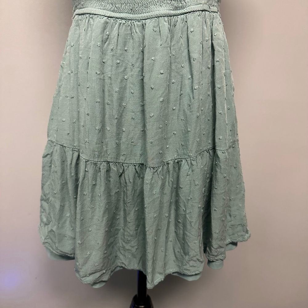 Women's MINE Green Smocked Tiered Mini Dress with Bow Size medium babydoll fairy - Picture 9 of 9
